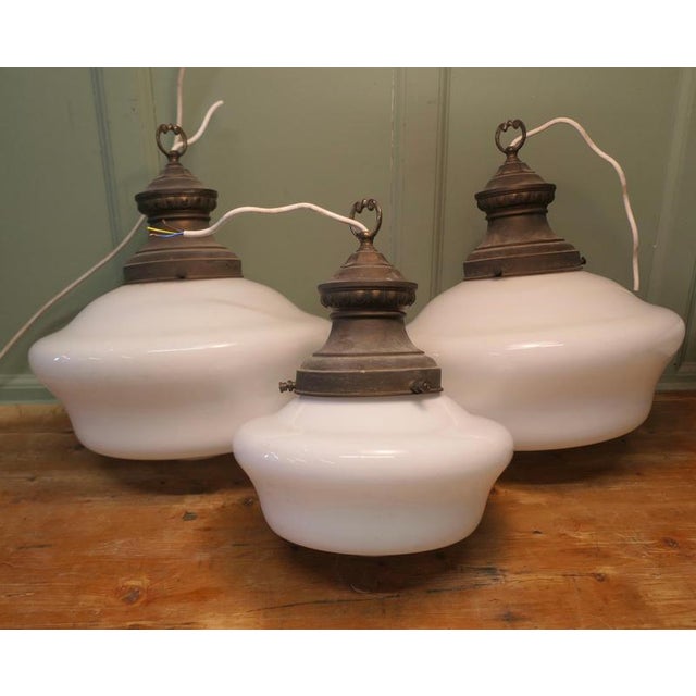 Large Industrial Ceiling Lights with Glass Shades, 1930s, Set of 4 For Sale - Image 6 of 8