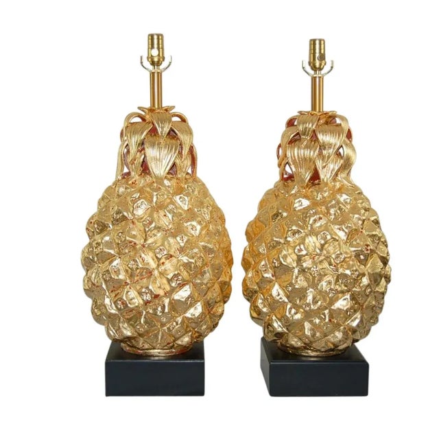 Marbro Italian Ceramic Pineapple Lamps Gold For Sale - Image 12 of 12