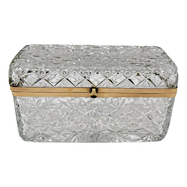 Large French Cut Crystal Rectangular Table Box, Attributed to Baccarat For Sale