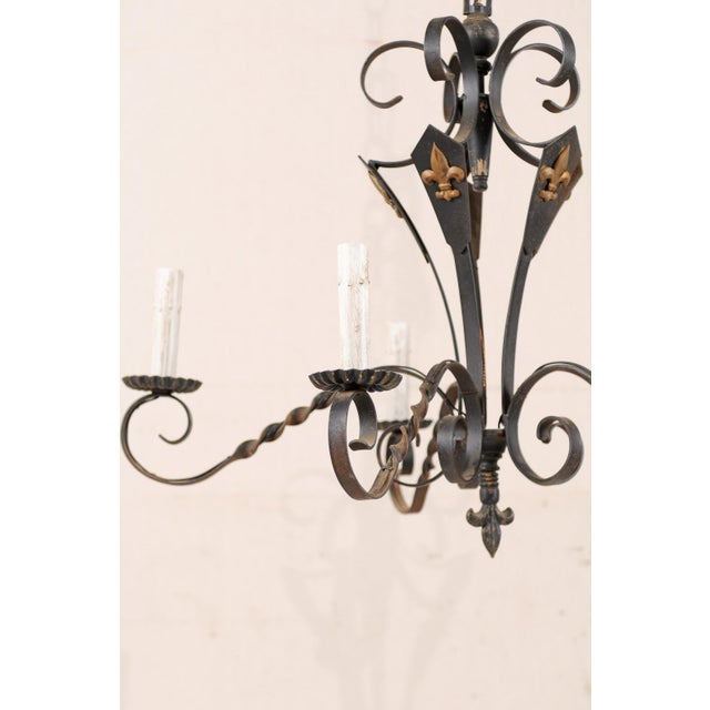 French Vintage French 5-Light Iron Chandelier For Sale - Image 3 of 6