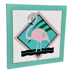 1985 Vando Flamingo Tile Wall Art With Painted Wood Frame