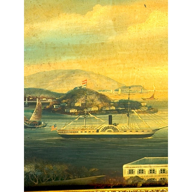 Wood 19th Century Chinese Export Harbor / Seascape Paintings For Sale - Image 7 of 12