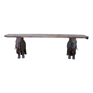Window Seat or Hall Bench with Carved Elephants, 1900s For Sale