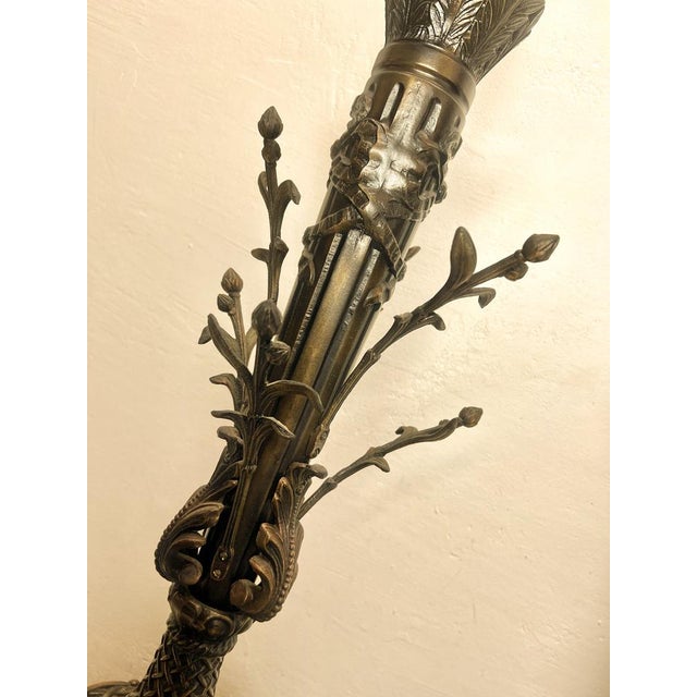 Large Bronze and Wood Sculptural Branch Shaped Table Lamps in the style of Louis Seize, France, 1890s, Set of 2 For Sale - Image 4 of 18