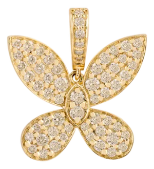 14k Solid Gold Pave Set Natural Diamond Butterfly Pendant