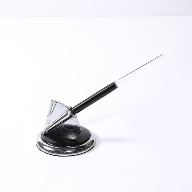 Art Deco Art Deco Chrome, Lucite & Black Bakelite Fountain Pen Signed Esterbrook For Sale - Image 3 of 13