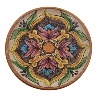 1980s Italian Hand-Painted Decorative Plate Signed Ceramica Ericina Rustic Decor For Sale