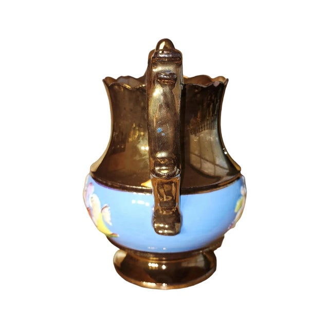 Superb example and condition 1850s-1860s English copper lustreware pitcher. Vibrant finish with enamelled banding, floral...