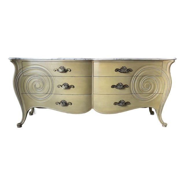 Vintage Grosfeld House French Rococo Style Marble Top Double Dresser For Sale