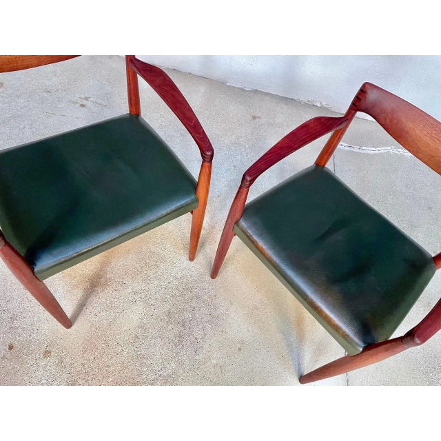 Mid-Century Modern Set of Danish Armchairs in Teak with Leather Seats by H.W. Klein for Bramin, 1960s For Sale - Image 3 of 14