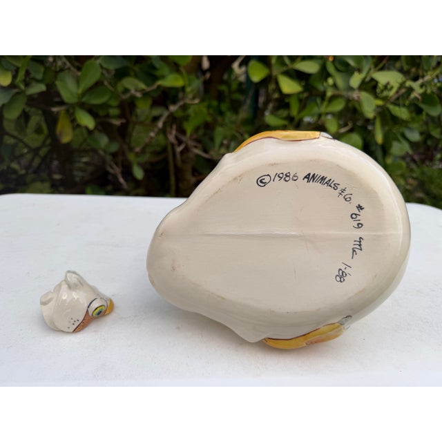 Vintage Signed Animals & Co. Ceramic Pelican Pitcher With Fish & Removable Lid For Sale - Image 9 of 9