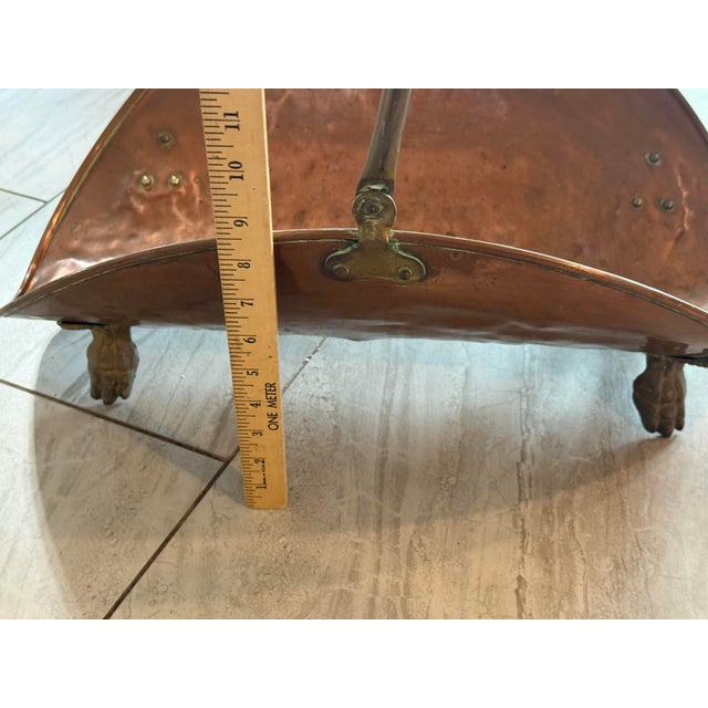 Metal Vintage Copper and Brass Firewood or Magazines Holder Measures 14 5/8”Width X 21 1/4”Long 17” High Footed For Sale - Image 7 of 12