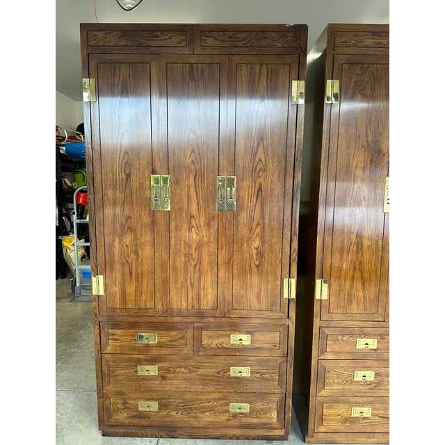 Henredon 1970s Henredon “Scene One” Campaign Style Pair of Oak Armoires For Sale - Image 4 of 12