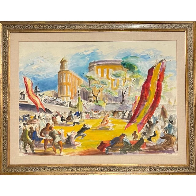 John Groth, Large Watercolor Painting John Groth, Men Wrestling, Esquire Magazine Wpa Artist For Sale - Image 10 of 13
