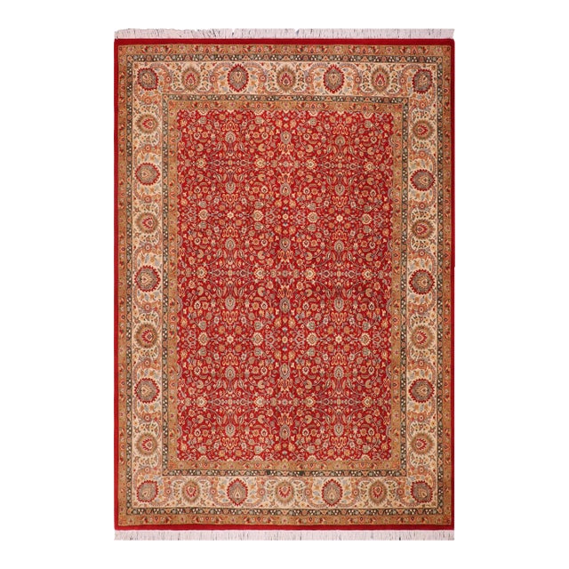 Elegant Floral Pak-Persian Red/Beige Wool Rug - 8'1'' X 9'10'' For Sale