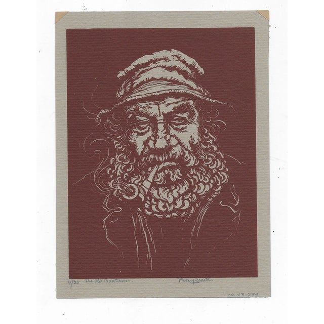 1930s Percy Smith (1882-1948) "The Old Boatman" woodcut, pencil signed, titled and numbered 4 of 25. Combined shipping...