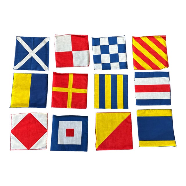 Nautical Flag Signal Cloth Cocktail Napkins Set of 12 For Sale