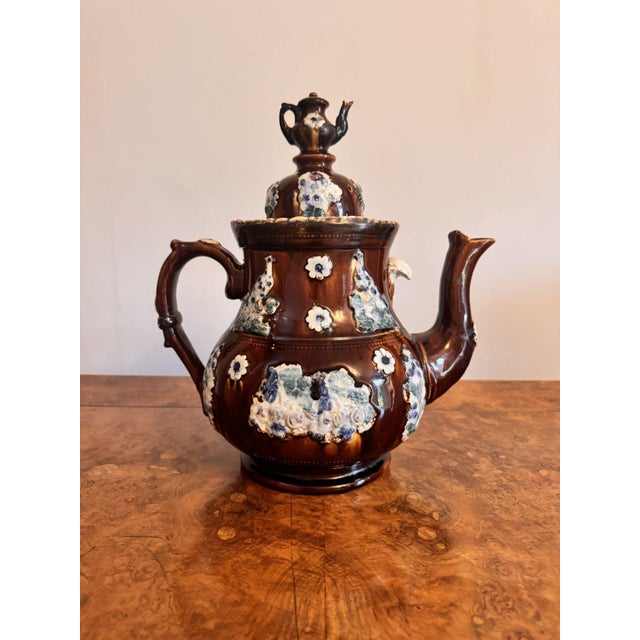 Large Antique Bargeware Tea Pot, 1880 For Sale - Image 3 of 6