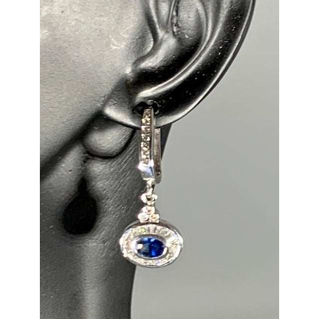 0.7 Ct Natural Blue Sapphire & 0.75 Ct Diamond Huggie/Drop Earrings 14Karat Gold For Sale - Image 9 of 18