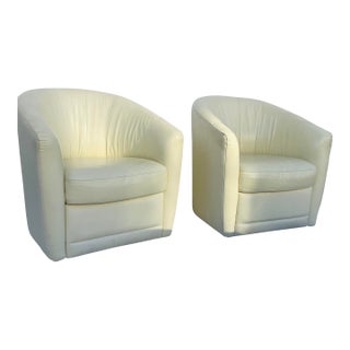 20 Th. Pair of Italian Natuzzi Leather Barrel Back Swivel Chaits For Sale