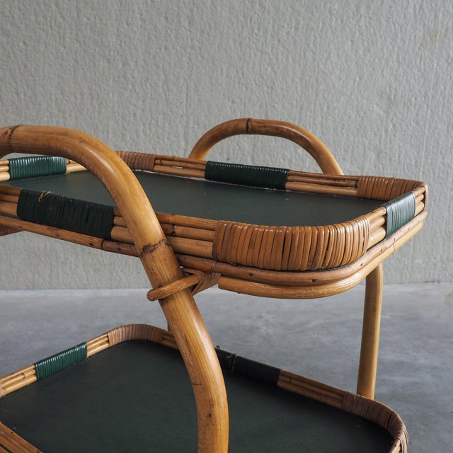 Vintage Bamboo Serving Trolley, 1950s For Sale - Image 9 of 18