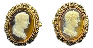 Caesar Cameo Cufflinks Dante Museum Masterpiece Incolay Caramel Amber, A Pair