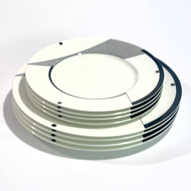 Mid-Century Modern Glorious Postmodern Black & White Geometric ‘Angles’ Dinner & Side Plates by Christopher Stuart Circa 1995 - Place Settings for 4 / 8 Pieces For Sale - Image 3 of 13