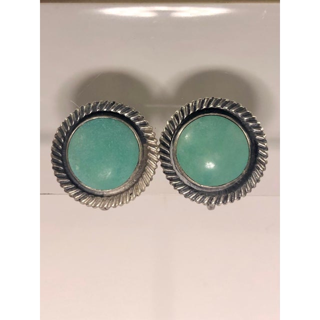 1940s Turquoise and Sterling Cabochon Earrings For Sale - Image 4 of 10