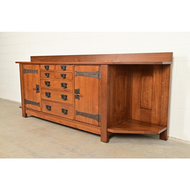 Mission L. & J. G. Stickley Rare Mission Oak Arts & Crafts Columbus Avenue Monumental Sideboard, Newly Refinished For Sale - Image 3 of 18