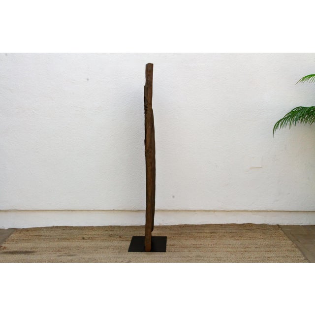 Wood Patinated Antique Carved Geometric Door For Sale - Image 7 of 9