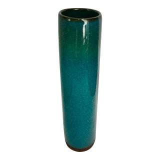 Mid-20th Century Modern Signed Studio Pottery Cylinder Vase in Turquoise Glaze For Sale