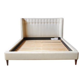 Crate and Barrel Linen Upholstered Platform Queen Gia Bed For Sale