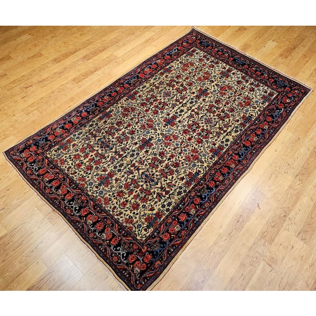 Vintage Bidjar Area Rug, Hand-Knotted Wool, All-Over Golfarang Floral Pattern, Yellow & Red, 5x9 For Sale - Image 13 of 18