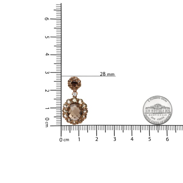 Early 21st Century 18K Rose Gold Diamond Accent and Lemon and Oval Smoky Color Quartz Gemstone Dangle Drop Earring (G-H Color, SI1-SI2 Clarity) For Sale - Image 5 of 5