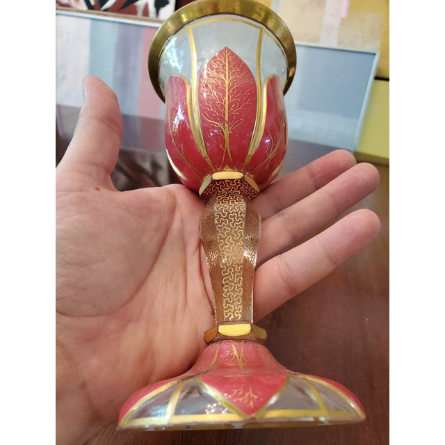 Art Nouveau Antique Bohemian Glass Moser Crystal Overlay Stem Glass For Sale - Image 3 of 5