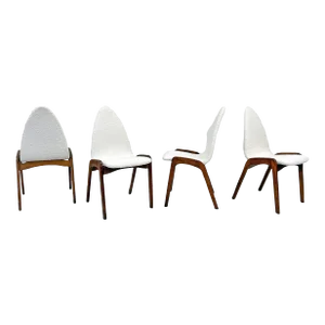 Set of 4 Mid Century Walnut Dining Chairs by Chet Beardsley in White Boucle