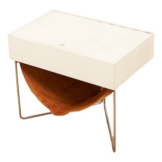Folding Metal Frame Box with Leather Compartment in White Painted Plywood from Wohnhilfe, 1950s For Sale
