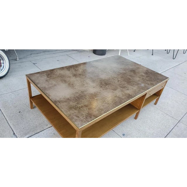 1950s Paul McCobb for Calvin Coffee Table Leather Top Philippine Mahogany Brass Trim For Sale In Los Angeles - Image 6 of 13