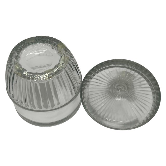 Vintage Clear Glass Lidded Vanity Jar With Ribbed Base For Sale - Image 9 of 12