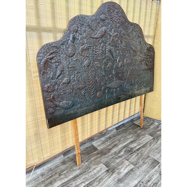 Rustic Vintage Bohemian Hand-Embossed Sheet Metal King Size Headboard. Circa 1980s For Sale - Image 3 of 18