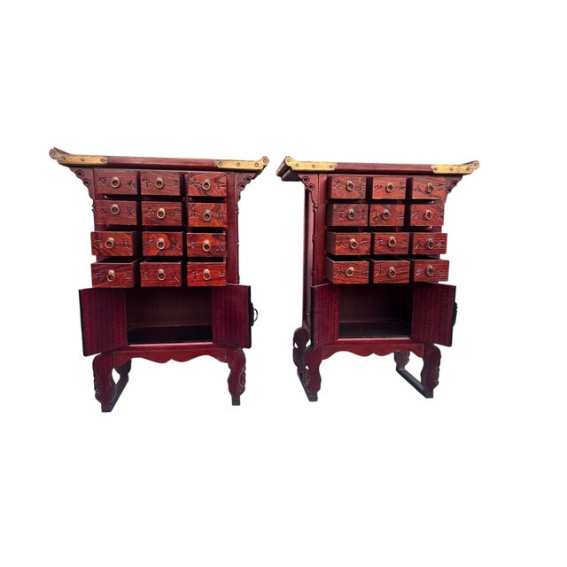 Wood Mid 20th Century Asian Apothecary Cabinets a Pair For Sale - Image 7 of 13