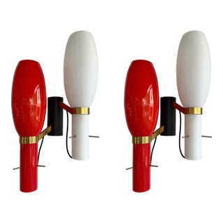 Pair of Sconces Brass and Glass by Stilnovo. Italy, 1950s For Sale