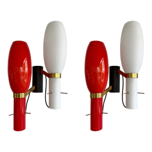 Pair of Sconces Brass and Glass by Stilnovo. Italy, 1950s