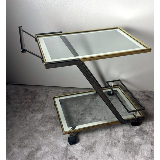 Mid 20th Century Italian Bar Cart in Burnished Steel and Brass For Sale - Image 6 of 18