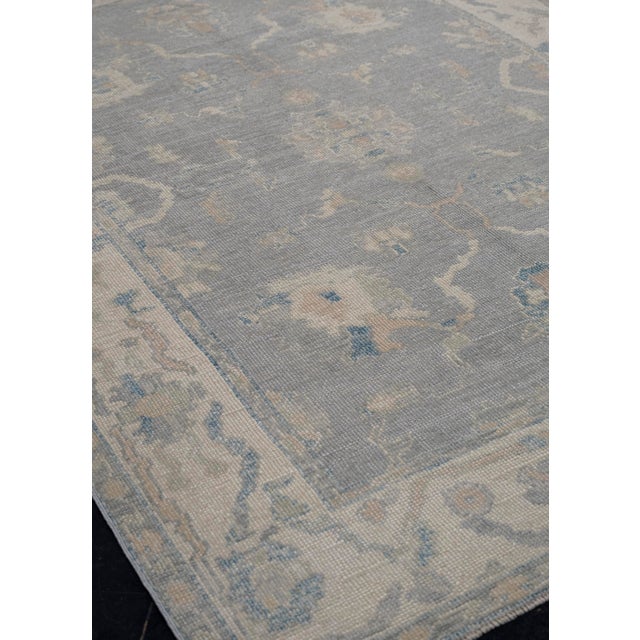 Textile Turkish Oushak Rug Gray, Ivory & Blue Handwoven Rug 6' X 9'7" For Sale - Image 7 of 8