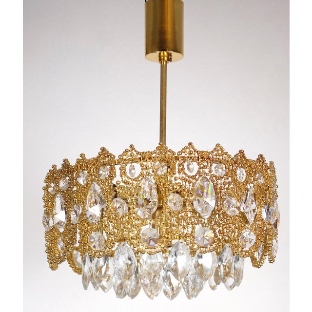 Brass and Lead Crystal Chandelier from Palwa, 1960s For Sale - Image 11 of 11