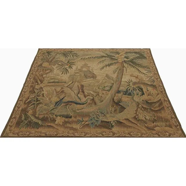 1990s Square Tapestry of Palm Tree and Birds Tropical Landscape For Sale In Dallas - Image 6 of 7