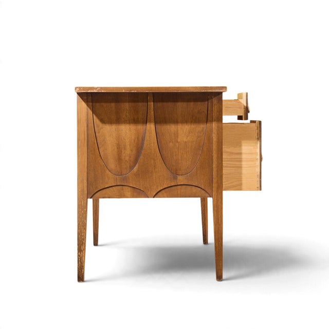Broyhill Brasilia Broyhill Brasilia Mid Century Walnut and Brass Desk For Sale - Image 4 of 11