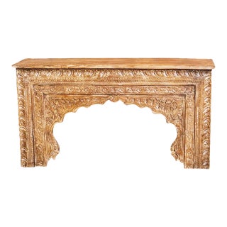 19th Century Rustic Rajwada Carved Brown Hues Mantle Console Table For Sale
