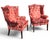 Wood Pair of Late 20th Century Custom Upholstered Wingback Armchairs in Red and Ivory Floral Cut Velvet For Sale - Image 7 of 14
